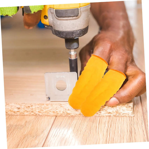 100 Pack Latex Protective Finger Sleeves shielding fingers during drilling tasks, breathable comfort and grip for work.