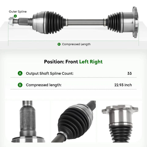 Heavy Duty Front Cv Axle Shaft Pair Drop In Ready No Sweat Swap Bolt On For 4wd Awd 6 Lug Chevy Silverado 1500 Tahoe Suburban Gmc Sierra Yukon Cadillac Escalade Driver Passenger Side showing 22.93 inch length