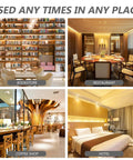 Various stylish settings showcasing a bookstore, restaurant, coffee shop, and hotel for versatile usage.