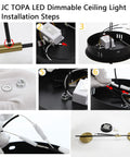 Sleek 2 Light LED Ceiling Light Fixture Semi Flush Mount installation steps showing components and assembly process.