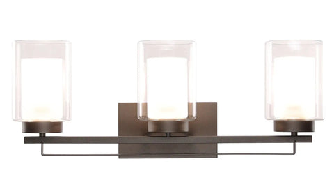 Dope 3 Light Bathroom Vanity Light In Dark Bronze With Dual Glass Shades Hardwired Indoor Wall Mount Fixture