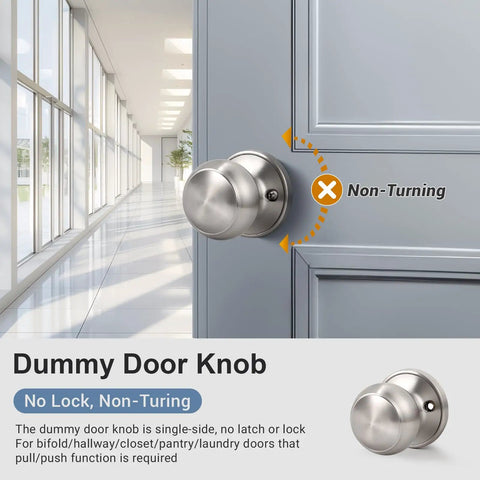 2 Pack Brushed Nickel Dummy Door Knobs With Single Sided Handles For Closets And Pantries, Satin Nickel One Side No Latch Non Turning Interior Push Pull Knob For French Double Doors on gray door