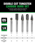 Five Piece Carbide Burr Set With One Quarter Inch Shank And Clear Box Includes 8mm Heads For Die Grinder And Rotary Tools Pro Grade Kit For DIYers And Pros