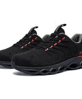 Work Ready Steel Toe Shoes For Men, Lightweight Safety Sneakers With EVA 3D High Rebound Sole, ASTM F2413, Red Black, Size 11