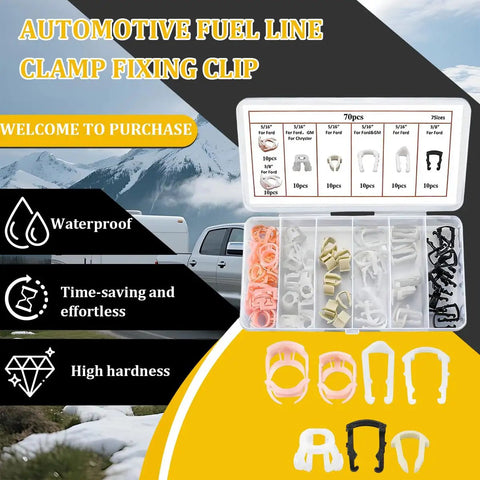 70 Piece Car Fuel Line Retainer Clips Kit With Three Eighths Inch And Five Sixteenths Inch Nylon Retainers 7 Sizes Auto Hose