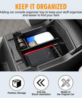 Subaru Forester Center Console Organizer 2025 2026 ABS Armrest Tray Insert for Premium Sport Limited Touring in use with items organized