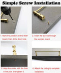Simple installation steps for Rock Solid 6MM Brass Shelf Rail Bracket Kit with guard fence and spindles for easy setup.