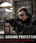 Outdoor Safety Shooting Glasses Anti Fog Tactical Goggles With 3 Interchangeable Lenses And Hard Case Lightweight Durable PC Frame Scratch Resistant All Day Comfort For Men And Women Khaki displayed on a person wearing tactical gear and aiming a rifle