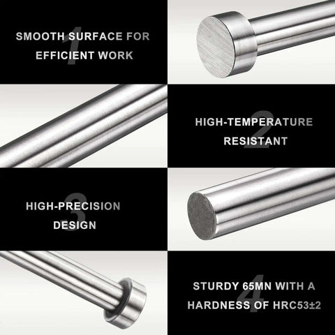 Two Pack Ejector Pins 5/16 Inch Diameter, 12 Inch Long Made From 65Mn Steel With Round Tips, features and design close-up