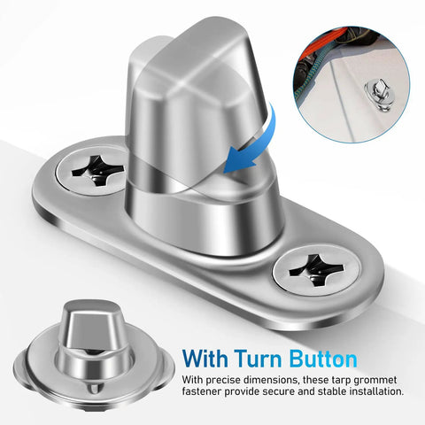 Image of Built Tough Galvanized Turn Button Fasteners showing a twist lock design for securing canvas and marine tarps.