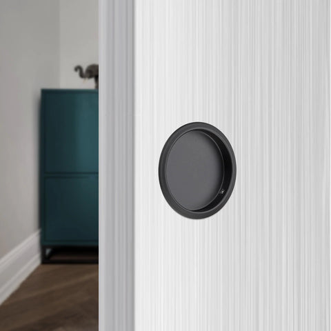 Two Pack Round Pocket Door Pulls For Closet Doors Two And One Eighth Inch Black Finger Pulls With Easy Snap In Installation