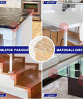 Straight Up Clear Silicone Baby Corner Guards on various furniture surfaces like marble, wood, glass, and plastic.