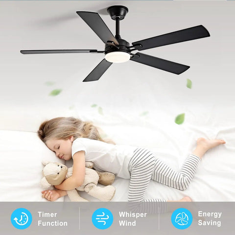 52 Inch Indoor Outdoor Ceiling Fan With Light And Remote Control, 6 Speeds, 3 CCT Dimmable, Quiet Operation, installed on ceiling