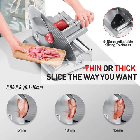 Solid 9 Inch Electric Meat Slicer With Removable Stainless Steel Blade And Quick Turn Thickness Dial For Smoothly Slicing Prime Roasts Sharp Cheese Hearty Bread And Crisp Garden Veggies