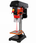 8 Inch Benchtop Drill Press With Laser Guide For Wood And Metal Crafting showing laser alignment and adjustable speed settings.