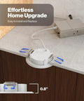 6 Pack 4 Inch Ultra Thin LED Recessed Ceiling Lights With Canless Wafer Junction Box shown on counter, easy to install.