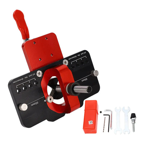 35mm Hinge Jig With Concealed Positioning, Adjustable Pressure Plate And Quick Fix Clips, includes 35mm drill bit and tools
