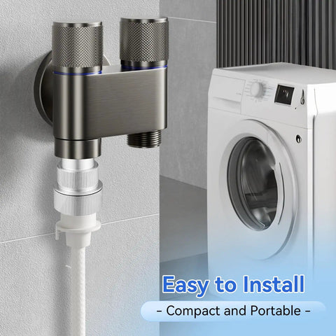 Heavy Duty Inline Water Filter For Washers No Drama Leak Proof Aluminum Body Beats Cheap Plastic Sediment Remover With Solid Seals, installed near a washer.