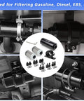 Plug And Play 10 Micron Inline Fuel Filter Kit With 6AN 8AN 10AN Adapters, One Half Inch Barb Fittings, installation kit shown