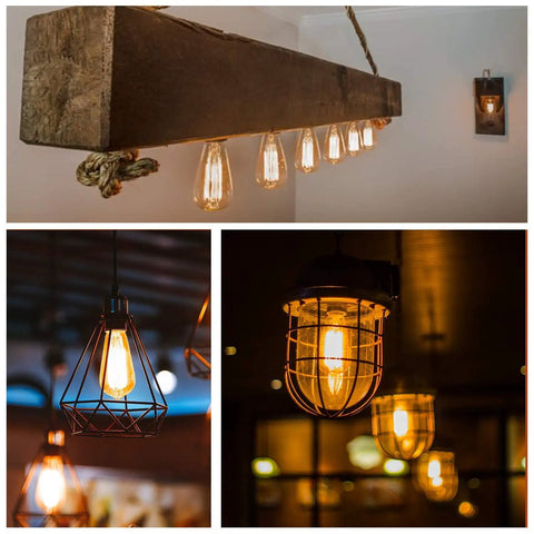 6 Pack Edison Light Bulbs With Squirrel Cage Filament, 60W, 2200K Amber Warm, 230 Lumens, ST58, E26 Base, Dimmable in fixtures