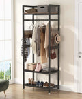Robust Set Of 10 Heavy Duty Clothes Rack With Shelf And Hanging Rod in compact design, featuring clothes, bags, and shoes.