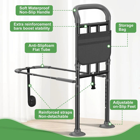Built Tough Bed Rail For Seniors With Ergonomic Foam Padded Handle, ASTM Certified Adjustable Bed Assist Rail, 400 Pound Capacity shown