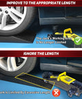 Beefy Heavy Duty Car Ramps For Lift And Maintenance, showing tire on low profile ramp with jack support, garage setting