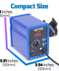 Hot Air Rework Soldering Station With Temperature Control And Adjustable Air Flow, Digital Display, compact size measurement