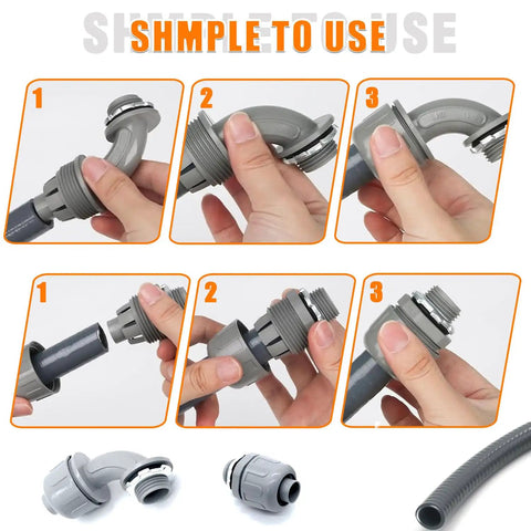 Installation steps for 1/2 Inch Power Whip Assembly Kit With 3 Conductor 10 Gauge Preassembled AC Whip, Nonmetallic Liquid Tight Flexible Conduit, Easy Install