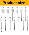 13 Piece Spade Drill Bit Set One Quarter To One And One Half Inch With Quick Change Hex Shank For Woodworking And Plastic Hole Cutter, 45 High Carbon Steel Paddle Bits For Durable Woodworking Tools By Wisechain, displayed with sizes.