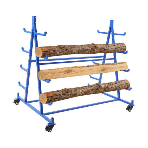 Rock Solid Heavy Duty Five Tier Rolling Lumber Rack Built Like A Tank Holds 500 Pounds No Sweat Garage Workshop Storage For Conduit Pipe And Yard Tools Blue with logs.