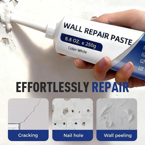 Fix It Fast Wall Repair Paste For Holes And Cracks In Drywall Plaster And Concrete Quick Drying Mending Putty tube held by hand