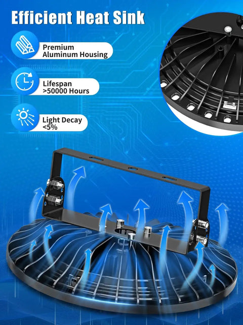 UFO LED High Bay Lights 100W 10 Pack Ultra Bright 10000LM 6500K Daylight Waterproof High Bay Light aluminum construction