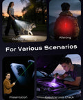 People using 1300LM EDC Pocket Flashlight With 5 In 1 Spotlight UV Green Beam Floodlight And Red LED Rechargeable Magnetic Clip in various scenarios