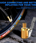 Brass Tire Inflation Hose Adapter With Locking Air Chuck And Threaded Twist Connection on bicycle valve
