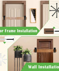 Heavy Duty 2x4 Door Barricade Brackets U Bracket For Home Garage Barn Shed Gate Security With Rust Resistant Black Coating And Thickened Design For Long Lasting Strength And Easy Installation Built Tough shown installed on door frames and walls.