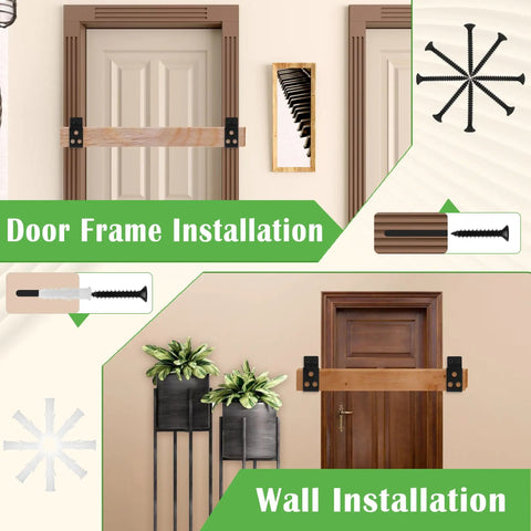 Heavy Duty 2x4 Door Barricade Brackets U Bracket For Home Garage Barn Shed Gate Security With Rust Resistant Black Coating And Thickened Design For Long Lasting Strength And Easy Installation Built Tough shown installed on door frames and walls.