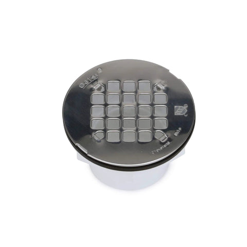 PVC Solvent Weld Shower Drain With Stainless Steel Strainer For Preformed Shower Stalls 2 Inch DWV Pipe No Fuss Install Sealed With Gasket And Slip Washer Top Fits Four And A Quarter Inch Universal Snap Tite Strainers