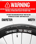 Go-To 2 Pack 700X35C To 700X43C Road Bike Inner Tubes With 48mm Presta Valve warning label and tire measurement guide