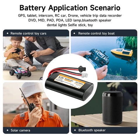 High Capacity 5600mAh 3.7V Li Ion Battery Pack with JST PH 2.0 2 Pin Plug for RC cars, drones, boats, and portable lighting projects