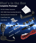 Complete package of 10 Meter Amateur Radio Transceiver With 100W PEP High Output For AM And SSB, shown with parts and accessories