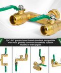 Beast Mode Heavy Duty Brass Garden Hose Splitter With 360 Degree Rotatable Joints Full Flow Large Ball Valve Long Handle Thickened Solid Brass Three Quarter Inch GHT Thread Ideal For Outdoor Faucets Lawn Irrigation And Car Wash, 3/4 GHT brass splitter