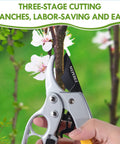 Premium German Pruning Shears Heavy Duty Garden Clippers cutting a branch in a garden