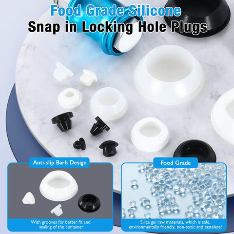 4 Pack 60 Mm Silicone Rubber Plugs Snap In Locking Hole Plugs for 60 Mm Round Holes shown on a blue background.