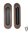 Recessed Door Handle Flush Pull 4.7 Inch Sliding Closet Handle Oval Pocket Door Finger Pulls Vintage Red Copper Color Brushed Stainless Steel 2 Pack