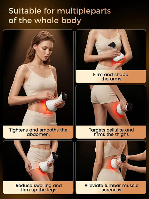 Lymphatic Drainage Massager For Body Sculpting And Anti Cellulite Care in use on waist, arms, and legs, with four color light