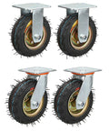 Heavy Duty 6 Inch Pneumatic Caster Wheels 4 Pack Swivel Casters Ball Bearings Puncture Proof Flat Tires Steel Plate visible from top view