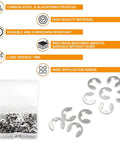 200Pcs M5 E Clip Circlip Retaining Rings Set Stainless Steel 304 External Snap Rings display with box and infographic.
