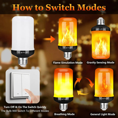 LED Flame Light Bulbs With Four Modes For Outdoor Use E26 Base Realistic Flame Look With Gravity Sensing Upside Down Effect Lit