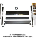 Beefy 20 Ton Fully Welded Press Brake component parts layout for metal fabrication, shown prior to welding.